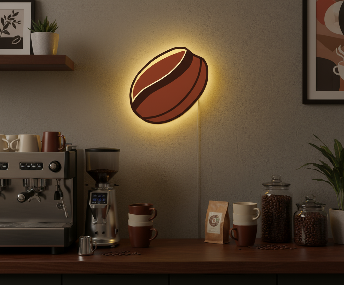 Coffee Grain Sign Behind Coffee Bar